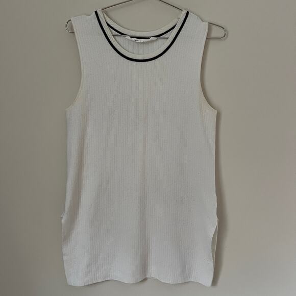 Athleta On the Town Cream with Black Trim Ribbed Knit Sweater Tunic Top Size M - Picture 3 of 16